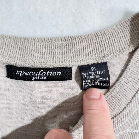 Speculation Petite Short Sleeve Rib Knit Sweater Woman's PL *PETITE* V-neck - Picture 3 of 8